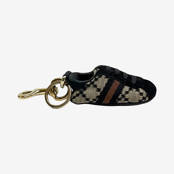 Gucci Mini Sneaker Key Ring Charm Canvas Leather Gold Hardware Made In Italy - Picture 2 of 8